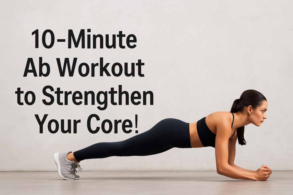 A fitness enthusiast performing a plank exercise during a 10-minute ab workout for beginners at home, designed to strengthen their core.
