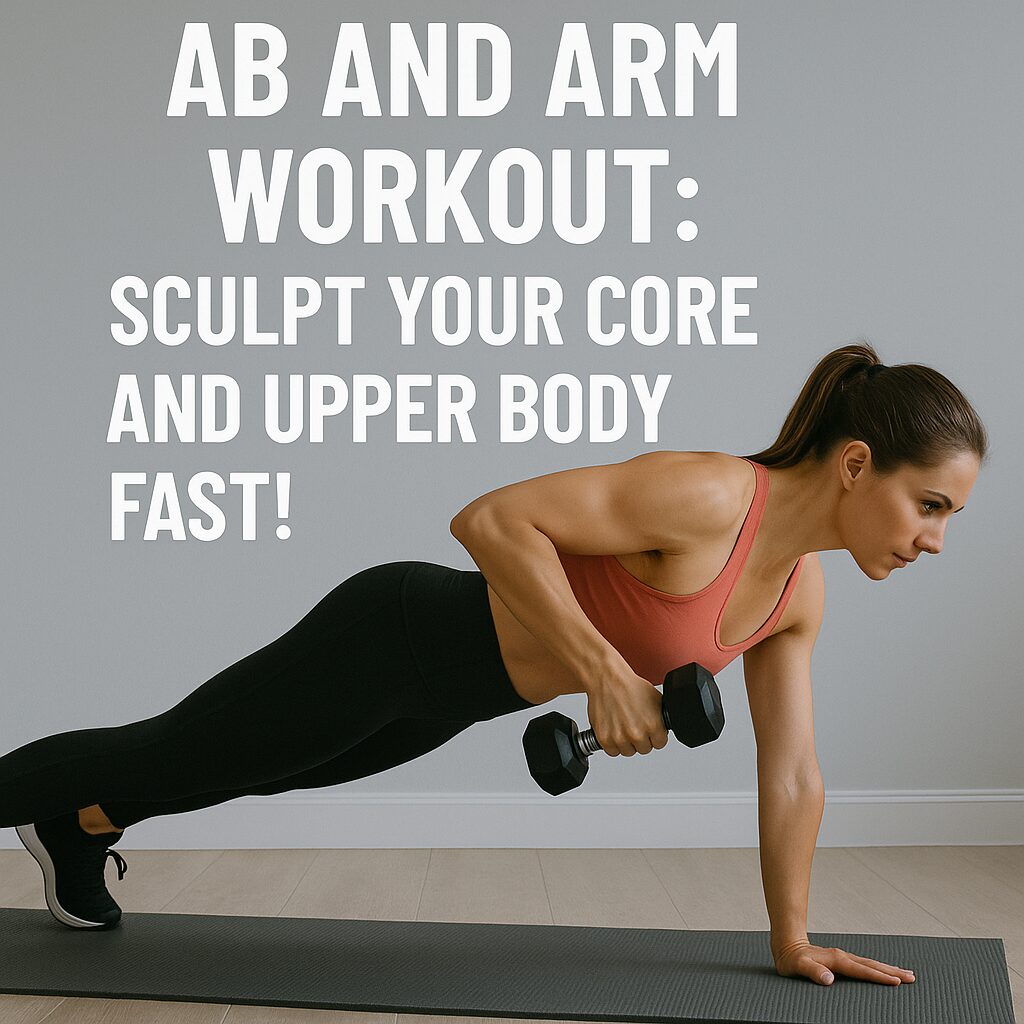 A woman performing a 10-minute ab and arm workout, showcasing strength and focus on fitness.