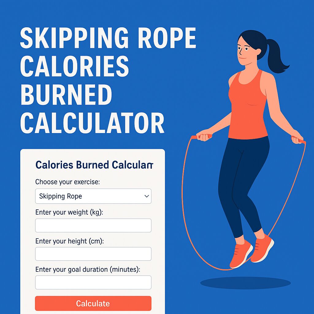 Skipping Rope Calories Burned Calculator featuring a woman jumping rope with a vibrant design.